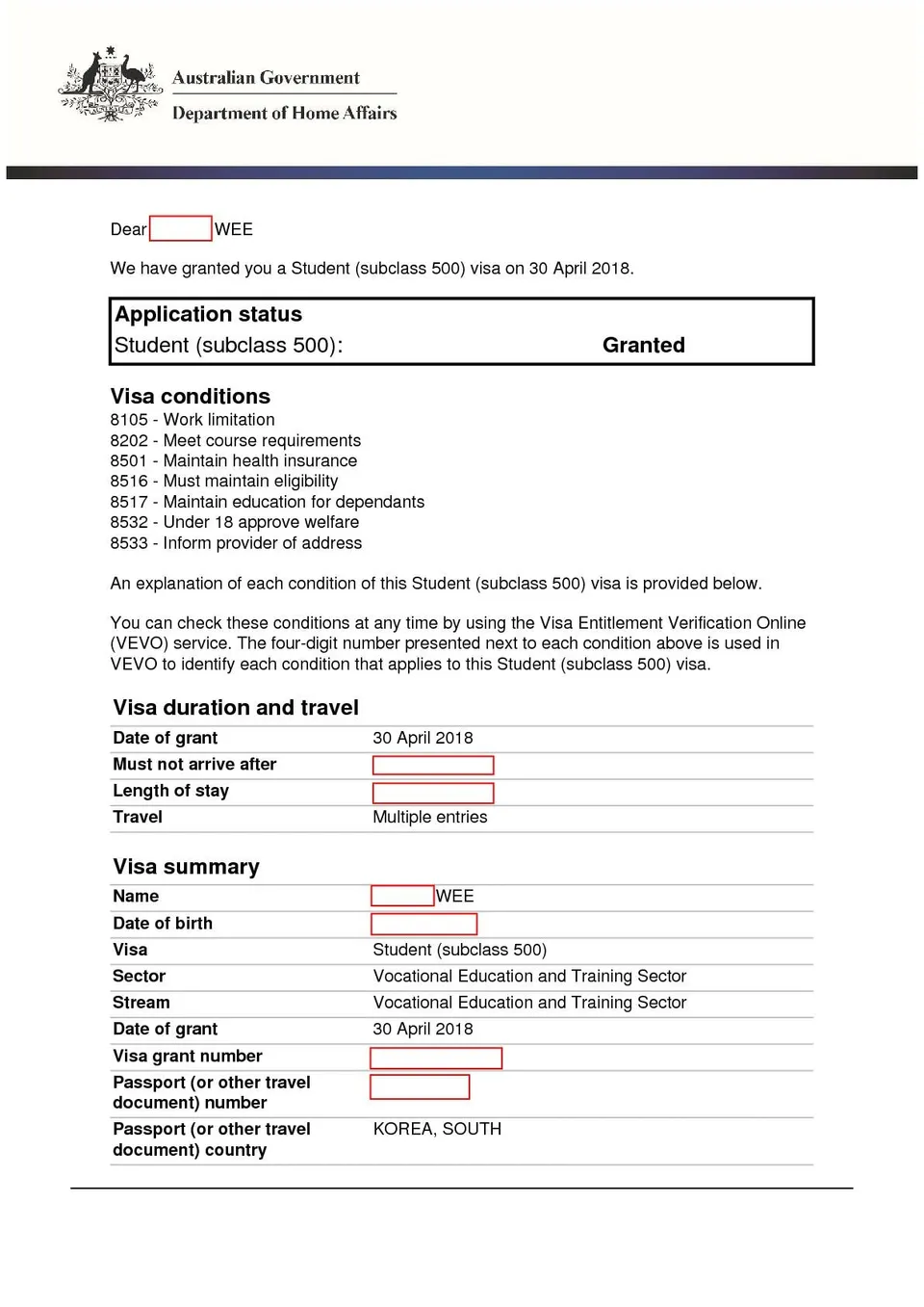 Grant Notification_500 visa