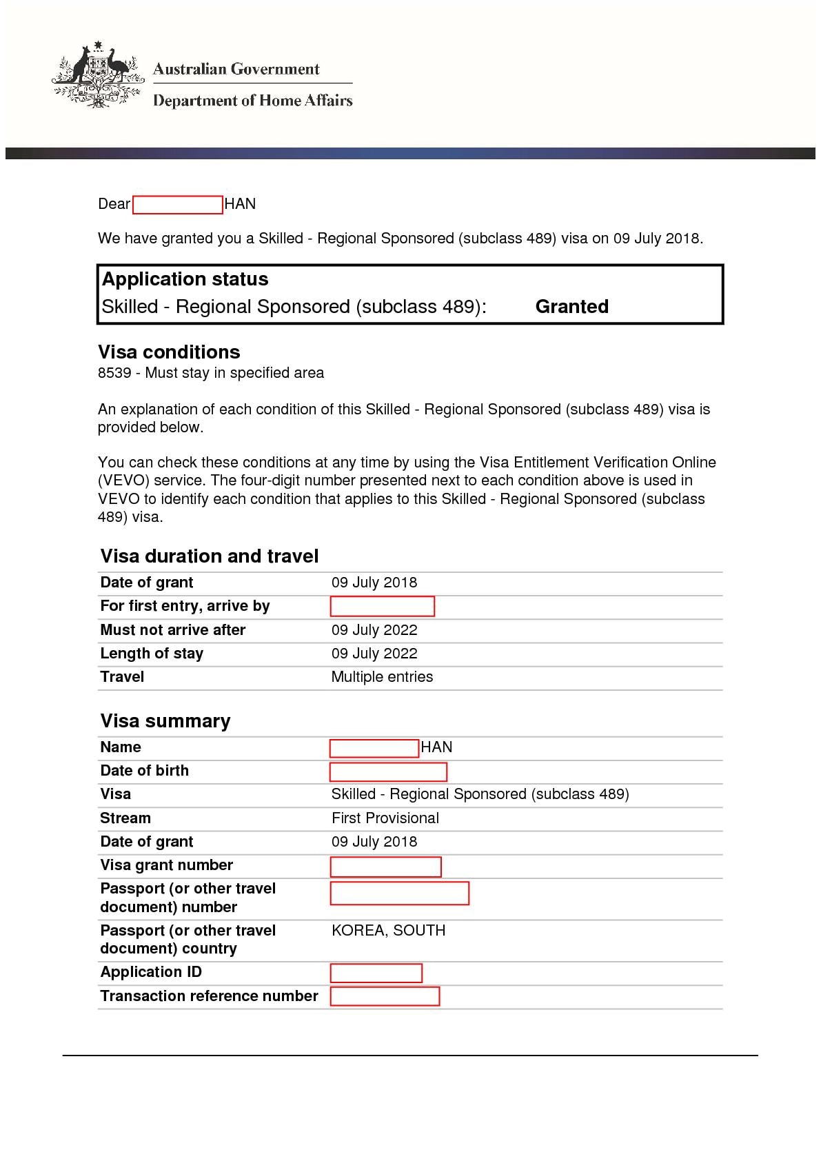 Grant Notification_489 visa