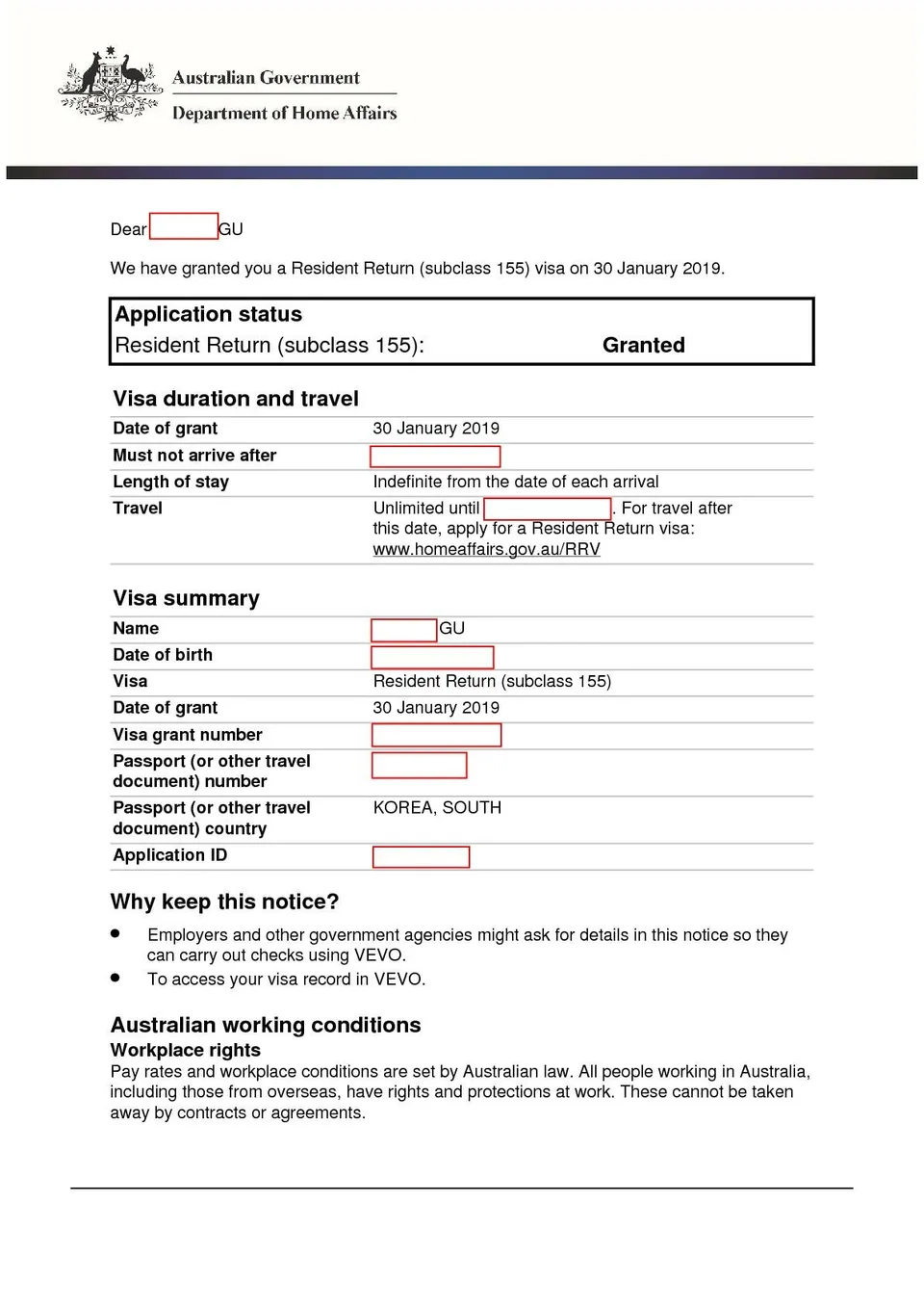 RRV grant letter