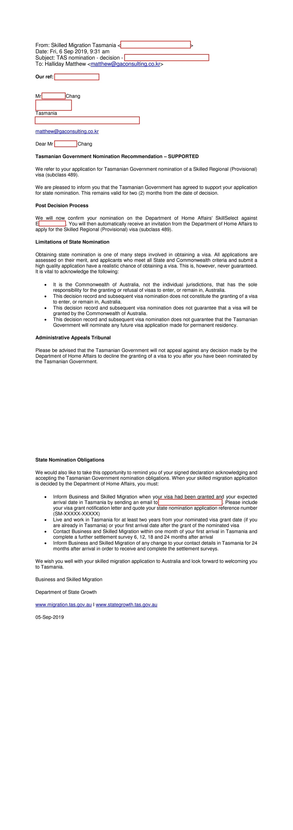489 nomination grant letter
