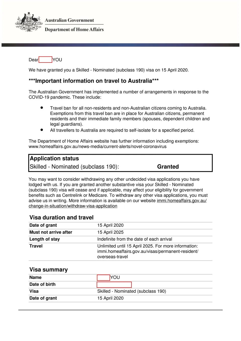 190 grant letter_2020