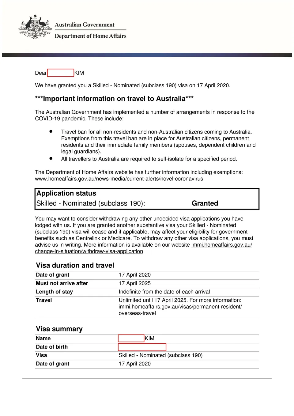 190 visa grant_2020