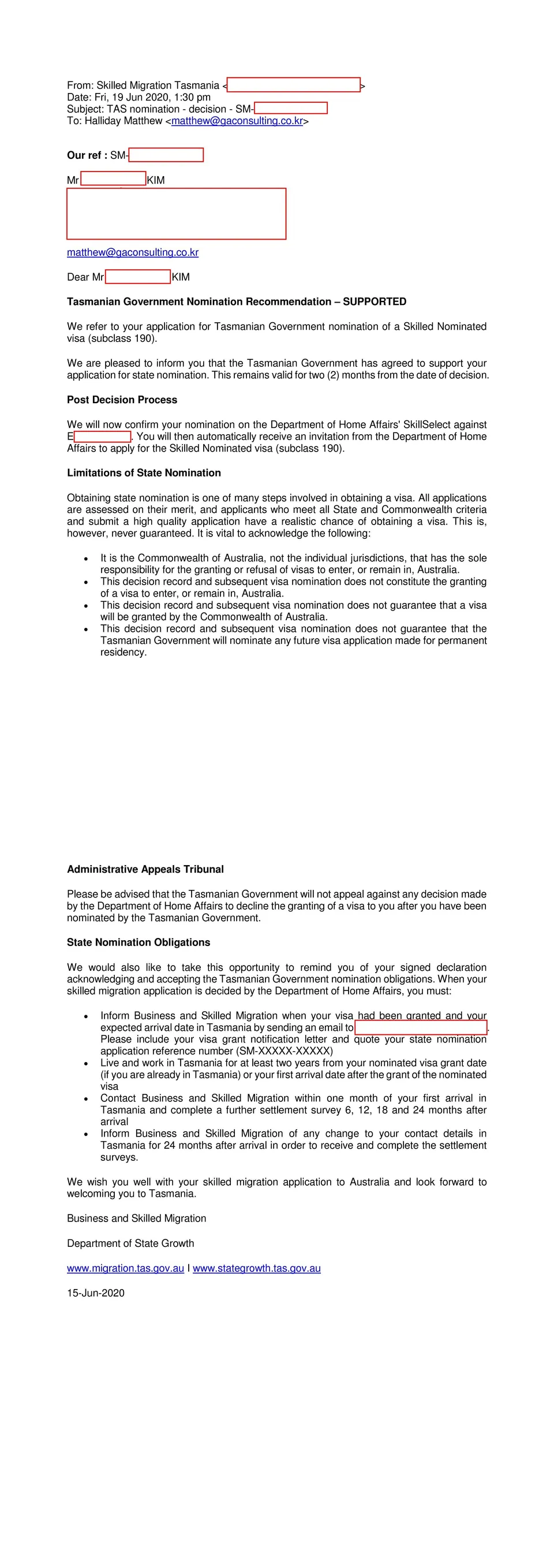 Tas Nomination 190 Grant