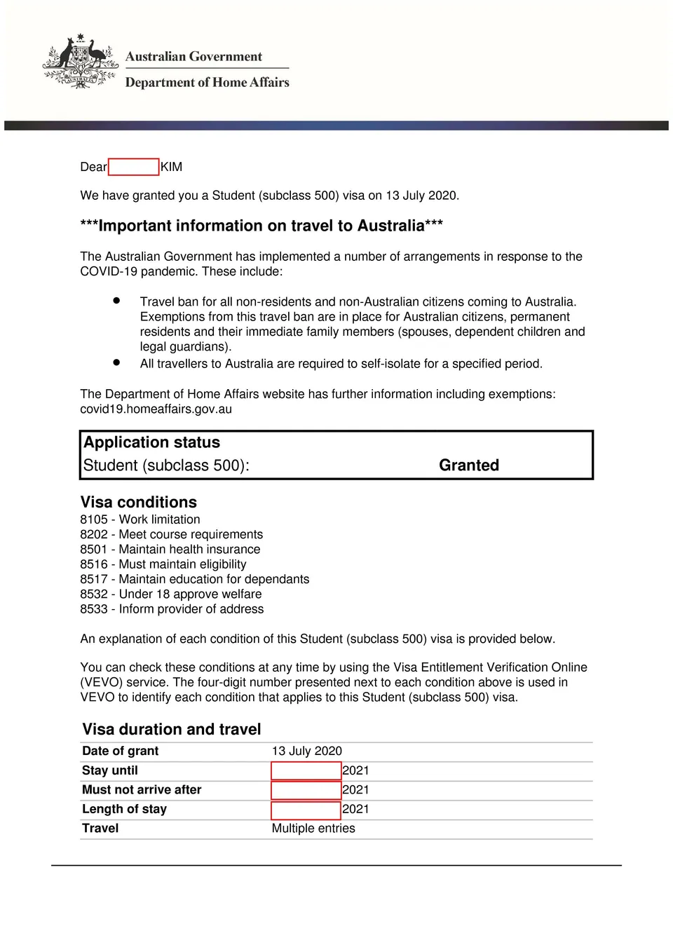 500 visa grant