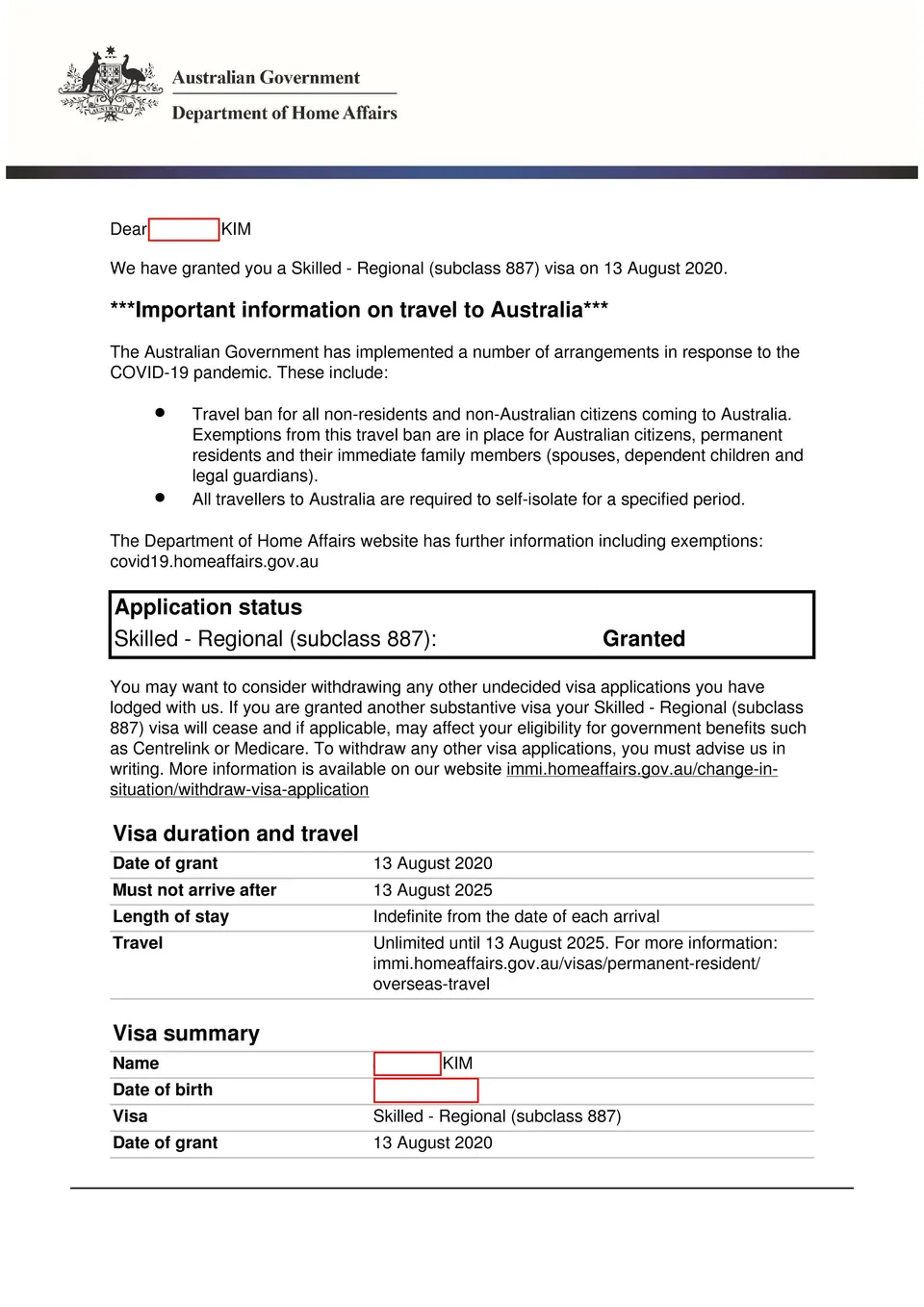 887 visa grant_2020