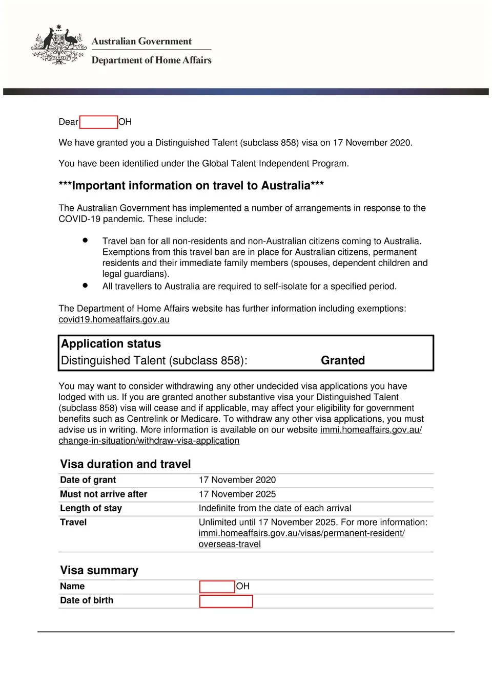 858 visa