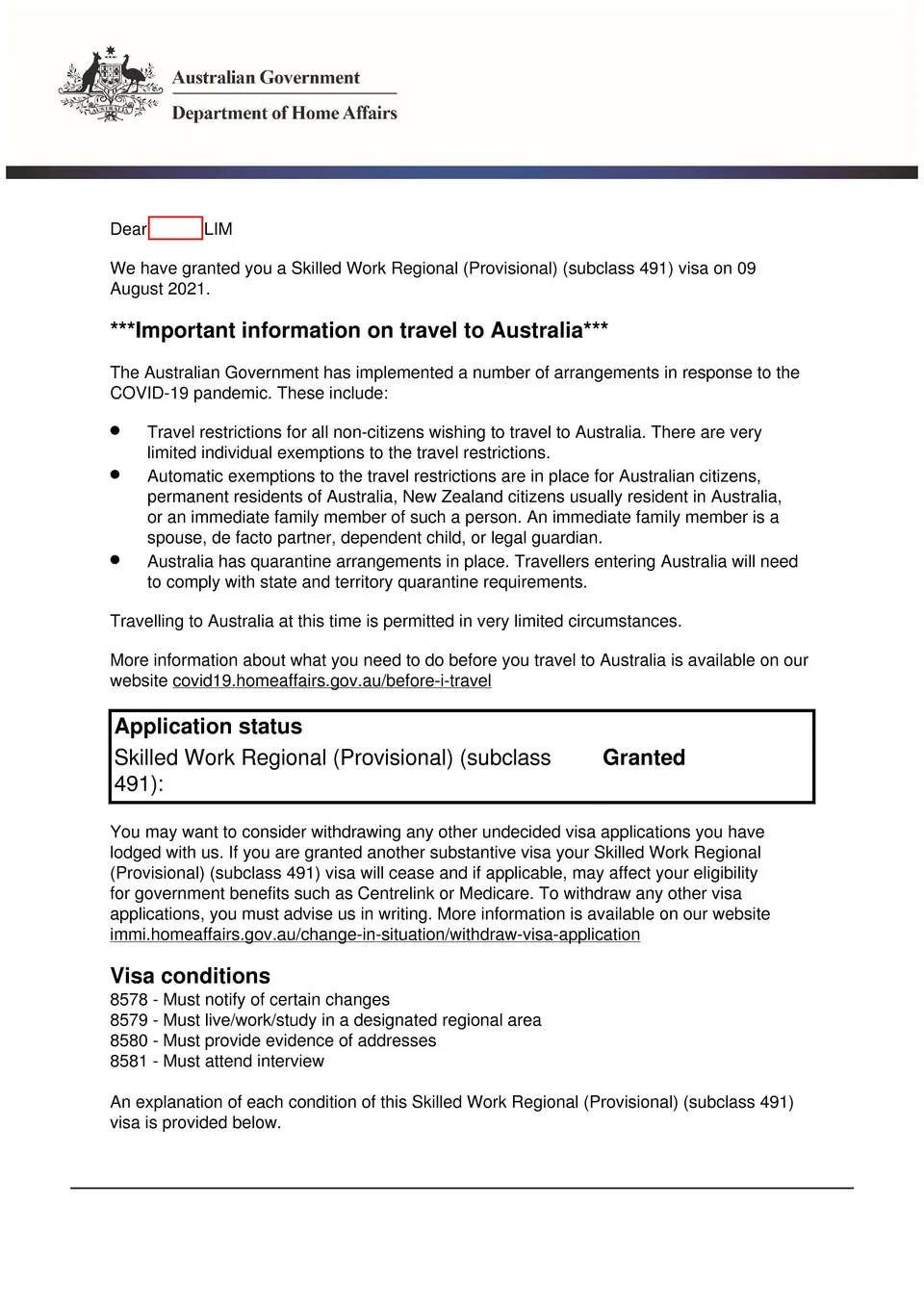 Visa grant-491-2021